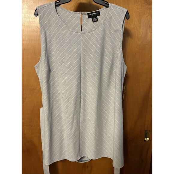 LIZ CLAIBORNE Spring Bouquet Sleeveless Belted Career Top XL Gray Purple Stripe - Picture 8 of 8